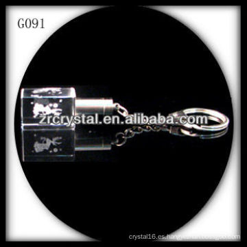 Llavero de cristal LED con imagen 3D grabado por láser en el interior y llavero de cristal en blanco G091